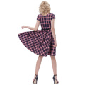 Belle Poque Retro Vintage Grid Pattern Cap Sleeve V-Neck 50s Swing Party Dress BP000281-1